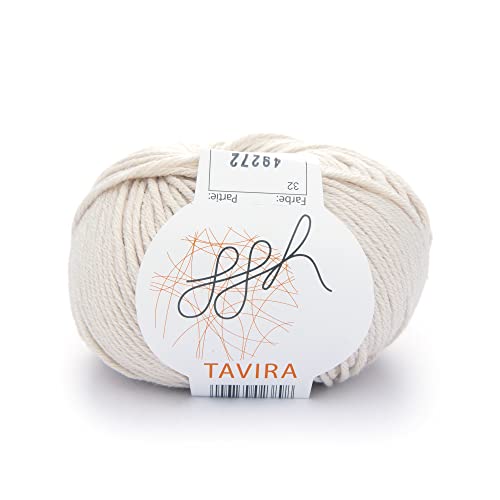 ggh Tavira - 100% Baumwolle - Lauflänge 80m auf 50g - Nadelstärke 4-5 - Wolle zum Stricken oder Häkeln geeignet - Farbe 032 - Hellbeige von ggh