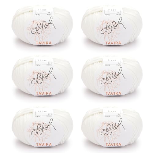 ggh Tavira Box | 6x50g (insg. 300g) Baumwolle zum Stricken oder Häkeln - Farbe 010 - Cremeweiß von ggh
