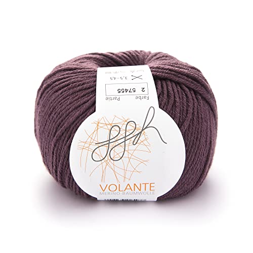 ggh Volante - Merinowolle mit Baumwolle - 50g Wolle zum Stricken oder Häkeln - Farbe 002 - Blasses Aubergine von ggh