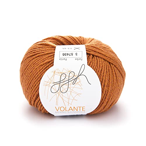 ggh Volante - Merinowolle mit Baumwolle - 50g Wolle zum Stricken oder Häkeln - Farbe 003 - Kupferorange von ggh