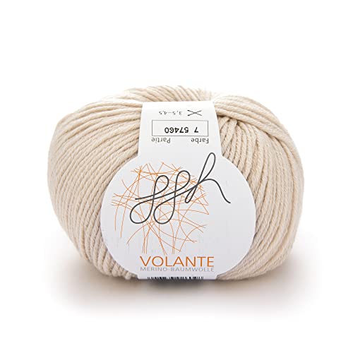 ggh Volante - Merinowolle mit Baumwolle - 50g Wolle zum Stricken oder Häkeln - Farbe 007 - Creme von ggh