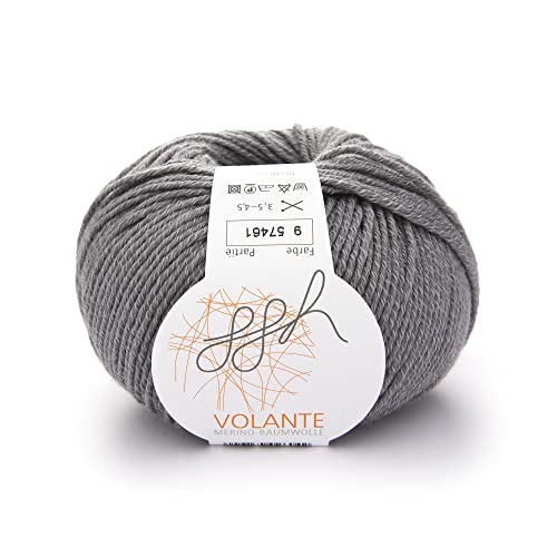 ggh Volante - Merinowolle mit Baumwolle - 50g Wolle zum Stricken oder Häkeln - Farbe 009 - Grau von ggh