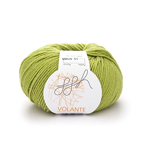 ggh Volante - Merinowolle mit Baumwolle - 50g Wolle zum Stricken oder Häkeln - Farbe 013 - Apfelgrün von ggh