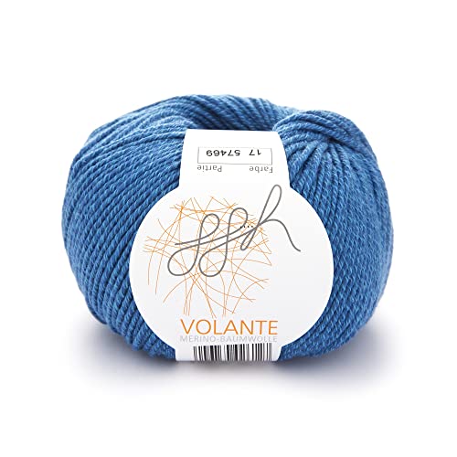 ggh Volante - Merinowolle mit Baumwolle - 50g Wolle zum Stricken oder Häkeln - Farbe 017 - Kornblumenblau von ggh
