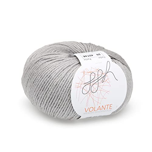 ggh Volante - Merinowolle mit Baumwolle - 50g Wolle zum Stricken oder Häkeln - Farbe 028 - Hellgrau von ggh