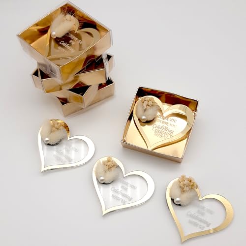 Giftupstore Gastgeschenk für Hochzeitsgäste – 18 Sets – goldener Herz-Acryl-Magnet Andenken – einzigartige Brautparty-Geschenke, Babyparty und Verlobungs-Souvenirs – fügen Sie Ihre eigene Nachricht von giftupstore