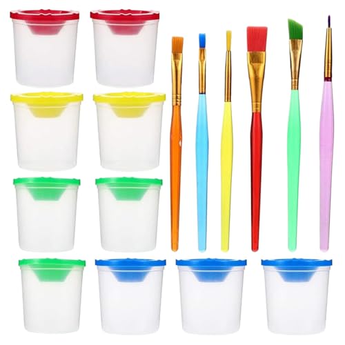 Auslaufsichere Farbbecher - Farbbecher Mit Deckel - Wiederverwendbare Plastikbecher Mit Deckel | Auslaufsichere, Klare Tasse Für Kinder | Tragbare Malk Becher Für Kunstunterricht, Schule & Zuhause von gifyym