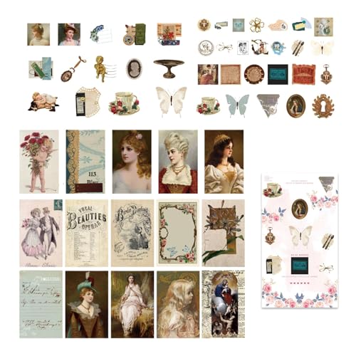 Vintage Aufkleber für Basteln - 60-teiliges Set Mehrzweck Scrapbook-Sticker, Bunte Dekorationen für -Karten, Fotoalben und Kunsthandwerk, Retro Design Vintage Aufkleber für Basteln - 60-teiliges Set Mehrzweck Scrapbook-Sticker, Bunte Dekorationen für -Karten, Fotoalben und Kunsthandwerk, Retro Design von gifyym
