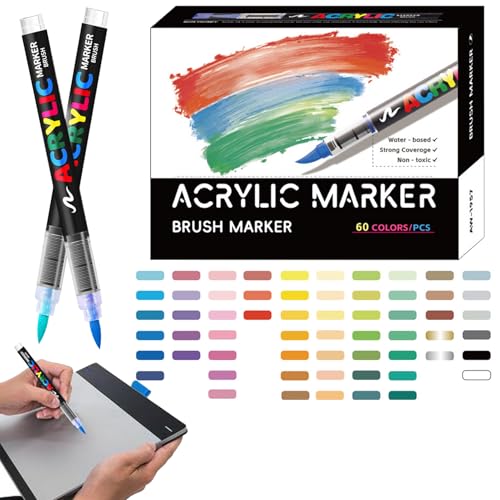 gifyym Stoff Marker, Acryl Pinsel Marker Set, Lichtbeständiges Kreativset Für Keramik Stein Holz Leinwand Basteln & Kunstprojekte von gifyym