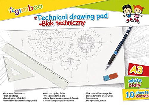 Gimboo Papier für Technisches Zeichnen DIN A3 | 6er Pack| 6 x 10 Blatt 150g/m²| Farbe: Weiß/Glatt | Zeichenblock | Skizzenblock | Universal Zeichenkarton | für Kinder von gimboo
