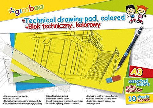 Gimboo Papier für Technisches Zeichnen DIN A3 Bunt Farbige Papier | 6er Pack| 6 x 10 Blatt 150g/m²| Farbe: Farbmischung/Glatt | Zeichenblock | Skizzenblock |Zeichenkarton von gimboo