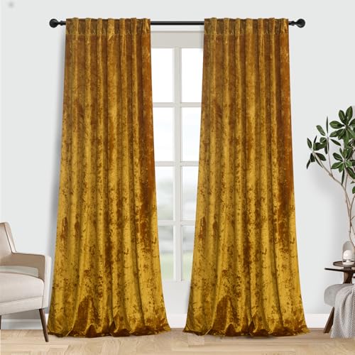 gisewood Lux Vorhänge aus Pannesamt, 2-teiliges Set, 274,3 cm lang, Raumverdunkelung, luxuriöser Used-Samt, Stangentasche, Fenstervorhänge für Wohnzimmer, Schlafzimmer, 132,1 x 274,3 cm (B x L) von gisewood