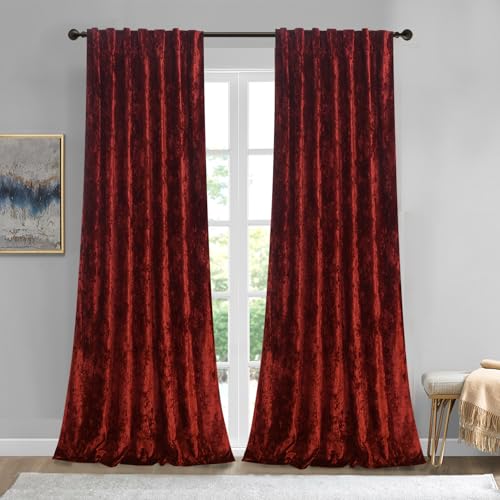 gisewood Urlaubsvorhänge, Pannesamt, 2-teiliges Set, 213,4 cm lang, Raumverdunkelung, luxuriöser Used-Samt, Stangentasche, Fenstervorhänge für Wohnzimmer, Schlafzimmer, 132,1 x 274,3 cm (B x L), Rot von gisewood