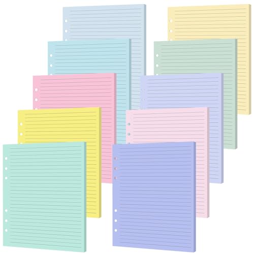 300 Blatt liniertes Nachfüllpapier mit 6 Löchern, 14,7 x 21,6 cm, lose Blätter, 10 bunte Linienpapiere für Mini-6-Ringbücher, Junior-Notizbücher für Büro, Schule, Geschäft, Zuhause 300 Blatt liniertes Nachfüllpapier mit 6 Löchern, 14,7 x 21,6 cm, lose Blätter, 10 bunte Linienpapiere für Mini-6-Ringbücher, Junior-Notizbücher für Büro, Schule, Geschäft, Zuhause von gisgfim