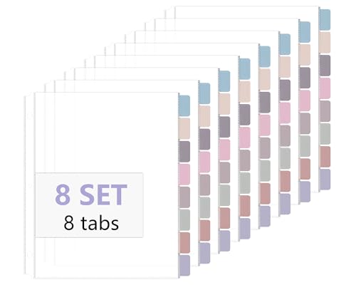 8 transparente Ordner-Schutzfolien für 3-Ringbinder, Kunststoff-Seitenschutz mit 8 Registern, einführbarer Index-Seitenteiler, 21,6 x 27,9 cm (Morandi-Farben) von gisgfim