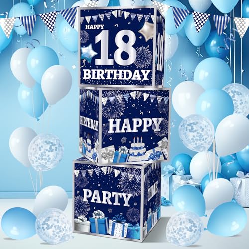 Dekoboxen zum 18. Geburtstag, für Jungen und Mädchen, 3 Stück, blau, silber, Happy Birthday, Luftballonboxen für 18 Jahre alt, Partyzubehör, achtzehn Jahre alte Pappschachtel, das Rite of Passage, Dekoboxen zum 18. Geburtstag, für Jungen und Mädchen, 3 Stück, blau, silber, Happy Birthday, Luftballonboxen für 18 Jahre alt, Partyzubehör, achtzehn Jahre alte Pappschachtel, das Rite of Passage, von gisgfim