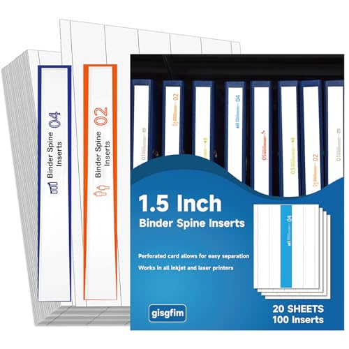 gisgfim 20 Blatt Binderrücken-Einsätze, 3,8 cm Rückenbreite, weiß, Binder-Etiketten, 41,7 kg, bedruckbare Seitenkennzeichnungen für Tintenstrahl-Laserdrucker, Karton, Sichtbinder, Etiketten, 5 gisgfim 20 Blatt Binderrücken-Einsätze, 3,8 cm Rückenbreite, weiß, Binder-Etiketten, 41,7 kg, bedruckbare Seitenkennzeichnungen für Tintenstrahl-Laserdrucker, Karton, Sichtbinder, Etiketten, 5 von gisgfim