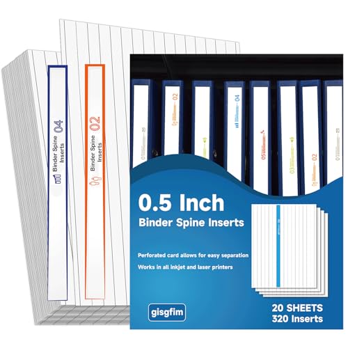 gisgfim Binderrücken-Einsätze, 1,27 cm Rückenbreite, weiße Kanten-Etiketten, 41,7 kg, bedruckbare Seitenkennzeichnungen für Tintenstrahl-Laserdrucker, Karton, Sichtbinder, Etiketten, 16 Einsätze/Blatt von gisgfim