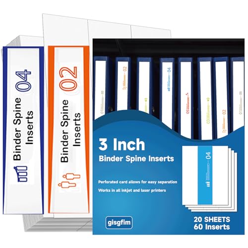 gisgfim Binderückeneinsätze, 7,6 cm Rückenbreite, weiß, 41,7 kg, bedruckbare Seitenkennzeichnungen für Tintenstrahl-Laserdrucker, Karton, Sichtbinder, Etiketten, 3 Einsätze/Blatt, 20 Blatt gisgfim Binderückeneinsätze, 7,6 cm Rückenbreite, weiß, 41,7 kg, bedruckbare Seitenkennzeichnungen für Tintenstrahl-Laserdrucker, Karton, Sichtbinder, Etiketten, 3 Einsätze/Blatt, 20 Blatt von gisgfim