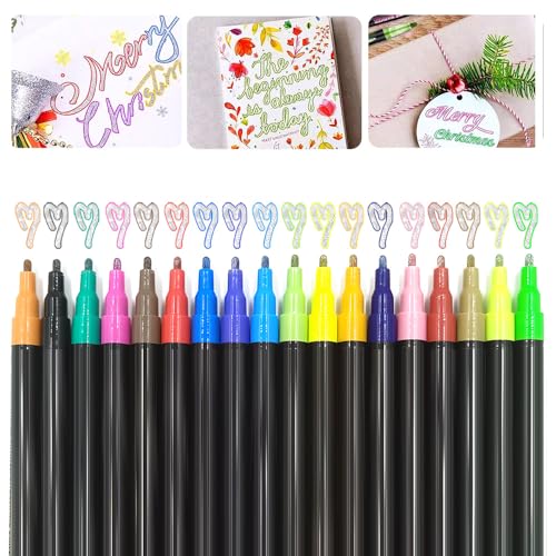 Textmarker mit Zwei Linien, 2025 Neuest Highlighter, Metallic Stifte für Fotoalbum zum DIY Scrapbook Selbstgestalten und Gästebuch Hochzeit, Marker Stifte für Kinder Geschenk und Schulbedarf (18) von givuaime