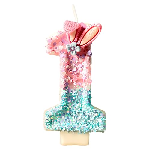 Geburtstagskerzen Zahl 1, Glitter Geburtstagskerzen mit rosa Kaninchenohren für Kinder, Mädchen und Frauen, Dekoration für Geburtstagskuchen, ideal für Jubiläen & Geburtstagsparty (1) von glowgare