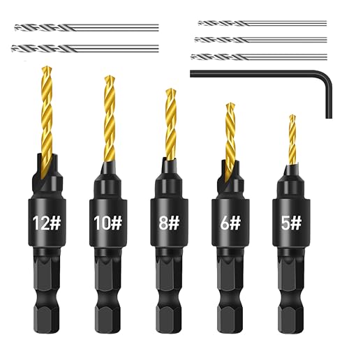 Kegelsenker-Bohrer-Set, 5 Stück, verstellbare Holzbohrer mit austauschbaren HSS-Bohrern, Schnellwechsel, 6,35 mm Sechskantschaft für Holz, Kunststoff, PVC und Faserplatten, Heimwerker Kegelsenker-Bohrer-Set, 5 Stück, verstellbare Holzbohrer mit austauschbaren HSS-Bohrern, Schnellwechsel, 6,35 mm Sechskantschaft für Holz, Kunststoff, PVC und Faserplatten, Heimwerker von glowgare