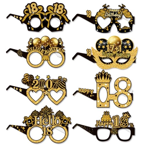Partybrillen zum 18. Geburtstag, Schwarz und Gold, Happy Birthday Photo Booth Requisiten, lustige Geburtstagsparty, Papierbrillen, Dekoration für Männer und Frauen, Geburtstagsparty-Geschenk von glowgare