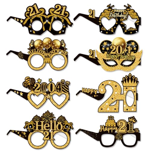 Partybrillen zum 21. Geburtstag, Schwarz und Gold, Happy Birthday Photo Booth Requisiten, lustige Geburtstagsparty, Papierbrillen, Dekoration für Männer und Frauen, Geburtstagsparty-Geschenk von glowgare