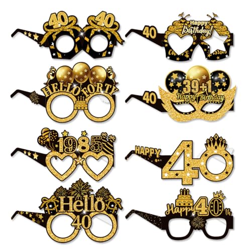 Partybrillen zum 40. Geburtstag, Schwarz und Gold, Happy Birthday Photo Booth Requisiten, lustige Geburtstagsparty, Papierbrillen, Dekoration für Männer und Frauen von glowgare