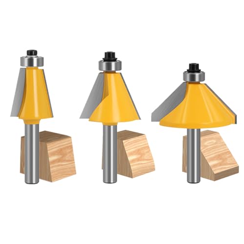 GLRYD 3 Stück Fasenfräser 8mm Schaft - 11.25°+22.5°+45° Grad Hartmetall Fase/Bevel Einfassung Router Bit, Fräser für Oberfräse Holzbearbeitung, Präzise Gehrungen GLRYD 3 Stück Fasenfräser 8mm Schaft - 11.25°+22.5°+45° Grad Hartmetall Fase/Bevel Einfassung Router Bit, Fräser für Oberfräse Holzbearbeitung, Präzise Gehrungen von glryd