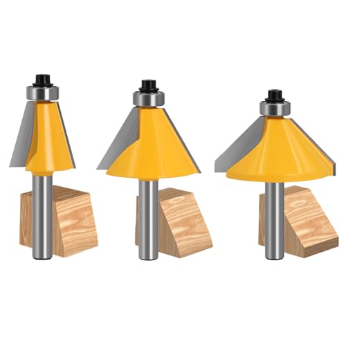 GLRYD 3 Stück Fasenfräser 8mm Schaft - 15°+30°+45° Grad Hartmetall Fase/Bevel Einfassung Router Bit, Fräser für Oberfräse Holzbearbeitung, Präzise Gehrungen von glryd