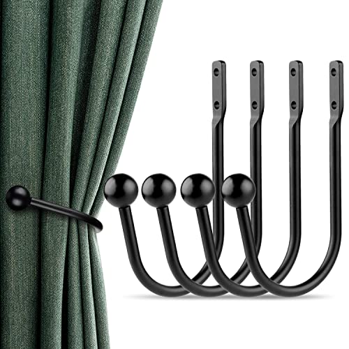 Vorhang Raffhalter, 4 Stück Raffhalter für Vorhänge, U-förmige Vorhang Halter Wandbefestigung, Retro-vorhanghalter für Heimdekoration, Schwarz von gobutend
