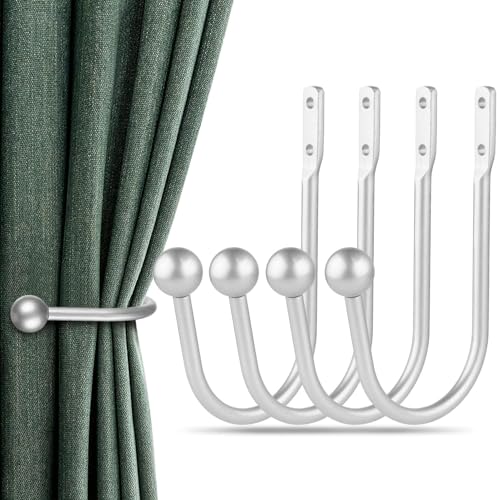 Vorhang Raffhalter, 4 Stück Raffhalter für Vorhänge, U-förmige Vorhang Halter Wandbefestigung, Retro-vorhanghalter für Heimdekoration, Silber von gobutend