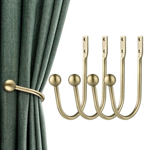 Vorhanghalter, 4 Stück, Vorhanghalter, Wandmontage, Vorhang-Raffhalter, Retro-Fensterhaken für Heimdekoration, antikes Messing von gobutend