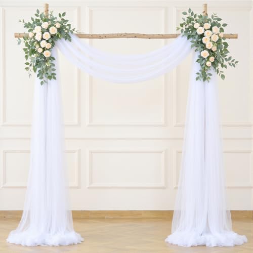 Weißer Bogen-Drapierstoff für Hochzeit, 152,4 cm x 7,8 m, Chiffon-Vorhangstoff, Vorhänge für Hochzeitszeremonie, Babyparty, Brautparty, Dekoration (1 Panel) von gogoparti