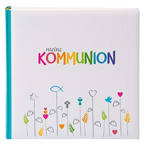 goldbuch 03028 Fotoalbum für die Kommunion, Regenbogen, Erinnerungsalbum 25x25 cm, Fotobuch mit 60 weiße Seiten & 4 illustrierten Seiten Textvorspann, Foto Album mit Kunstdruck, Weiß / Bunt von goldbuch