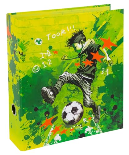 goldbuch 33 133 Ordner Stürmer, Aktenordner 28,5 x 32 x 8 cm, Einband aus Kunstdruck, Hefter mit Hebelmechanik aus Metall, Motiv Fußballspieler, Heftordner für Mädchen und Jungen, Stehordner Grün von goldbuch