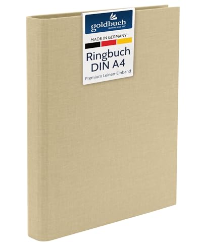 goldbuch 37 506 Ringbuch A4 Bella Vista Beige, Ordner Maße 26 x 32 x 4,2 cm, Hefter mit 4-Ringmechanik und Klemmbügel, Format DIN A4, Ringordner Einband aus Leinen, Heftordner Hellbraun von goldbuch