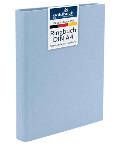 goldbuch 37 729 Ringbuch A4 Bella Vista Himmelblau, Ordner Maße 26 x 32 x 4,2 cm, Hefter mit 4-Ringmechanik und Klemmbügel, Ringordner Format DIN A4, Einband aus Leinen, Heftordner Blau von goldbuch