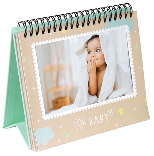 goldbuch 46 022 Flip-Rahmen Oh Baby, Bilderrahmen mit 12 illustrierten Passepartouts für 12 Fotos 10 x 15 cm zum Einstecken, Wechselrahmen 18 x 16,5 x 2,5 cm, Klapprahmen, Tischaufsteller, bunt von goldbuch