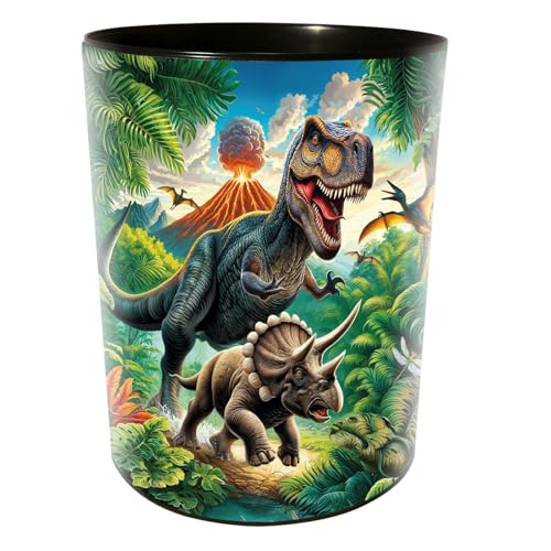 goldbuch 82 157 Papierkorb Vulkan, Mülleimer Dino, Abfalleimer Ø 25 cm, Höhe 30 cm, Behälter 12 Liter Fassungsvermögen, Papierbehälter für Kinder Motiv Dinosaurier, Müllbehälter bunt von goldbuch