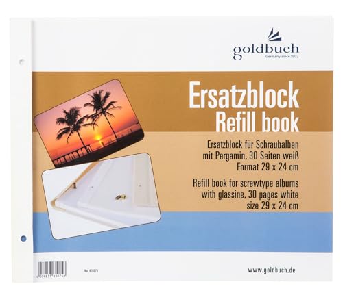 goldbuch 83075 Ersatzblock für Schraubalbum, 30 weiße Seiten mit Pergamin-Trennblättern, Passend für Foto Album mit einer Größe von 30 x 25 cm, Nachfüll Pack für Fotoalben von goldbuch