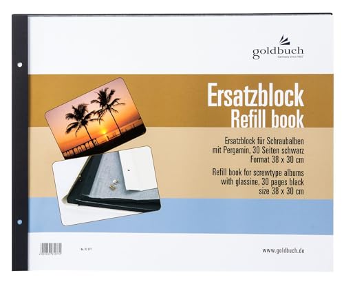 goldbuch 83077 Ersatzblock für Schraubalbum, 30 schwarze Seiten mit Pergamin-Trennblättern, Passend für Foto Album mit einer Größe von 39 x 31 cm, Nachfüll Pack für Fotoalben von goldbuch