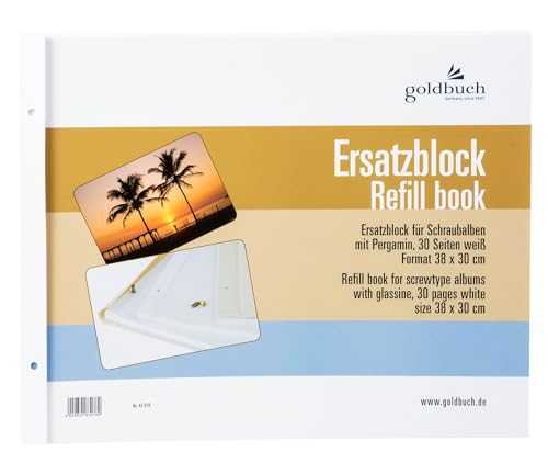 goldbuch 83078 Ersatzblock für Schraubalbum, 30 weiße Seiten mit Pergamin-Trennblättern, Passend für Foto Album mit einer Größe von 39 x 31 cm, Nachfüll Pack für Fotoalben von goldbuch