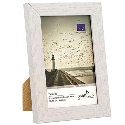 goldbuch 92 0392 Bilderrahmen Tallinn aus Holz, Fotorahmen für Bild im 10x15 cm Format, Portraitrahmen mit Aufsteller & Wandhalterung, Einzelrahmen aus MDF, Foto Rahmen, weiß von goldbuch