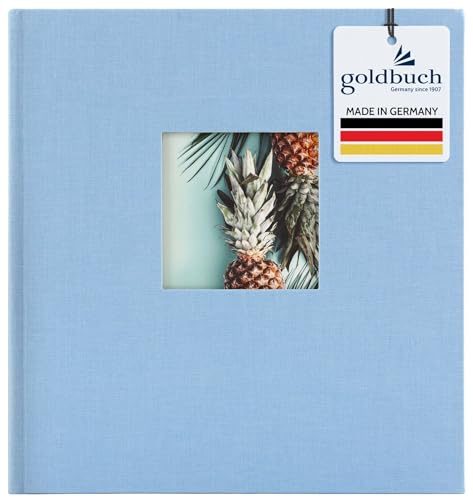 goldbuch 27729 Fotoalbum Himmelblau mit Fensterausschnitt, Bella Vista Trend, Erinnerungsalbum 30 x 31 cm, Foto Album 60 weiße Seiten mit Pergamin-Trennblättern, Fotobuch aus Leinen, Blau von goldbuch