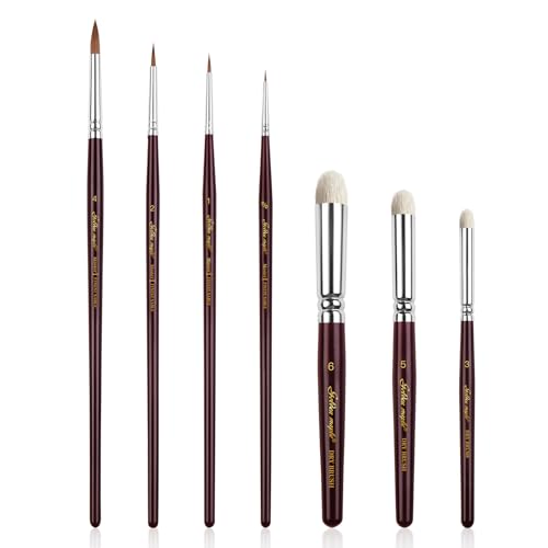 Golden Maple 7pc Drybrush Feine Pinsel, 3pc Drybrushes & 4 Kolinsky Pinsel for Miniaturfür, Modellmalerei Painting, Oil Acrylic Gouache Inks, 7 Größen von golden maple