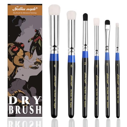 Golden Maple Drybrush Pinsel Set - 6 Ziegenhaar-Pinsel für Miniaturen (Modellbau, Figuren) von golden maple