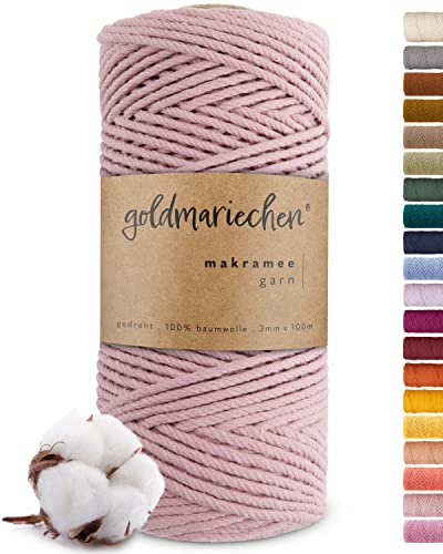goldmariechen Premium Makramee Garn (Altrosa) | 3mm x 100m | 100% Baumwolle | plastikfreie Verpackung | Makramee Baumwollgarn für DIY Handwerk von goldmariechen