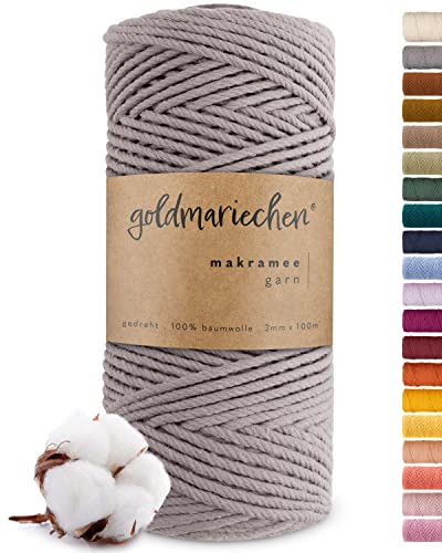 goldmariechen Premium Makramee Garn (Grau) | 3mm x 100m | 100% Baumwolle | plastikfreie Verpackung | Makramee Baumwollgarn für DIY Handwerk von goldmariechen
